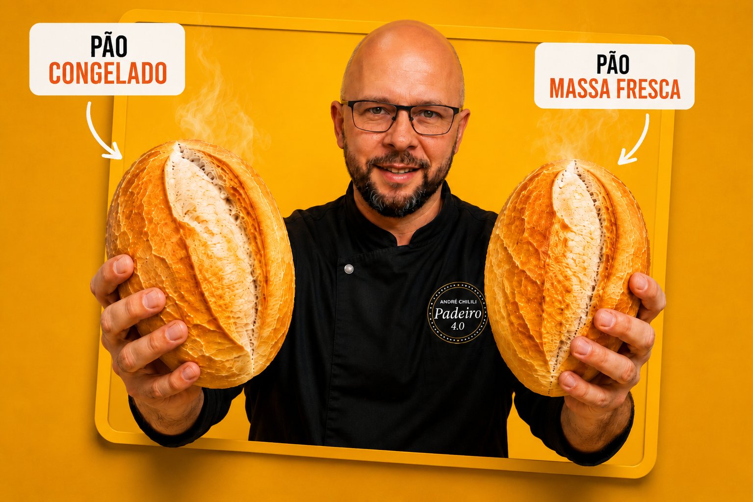 André com dois pães idênticos: massa congelada e massa fresca